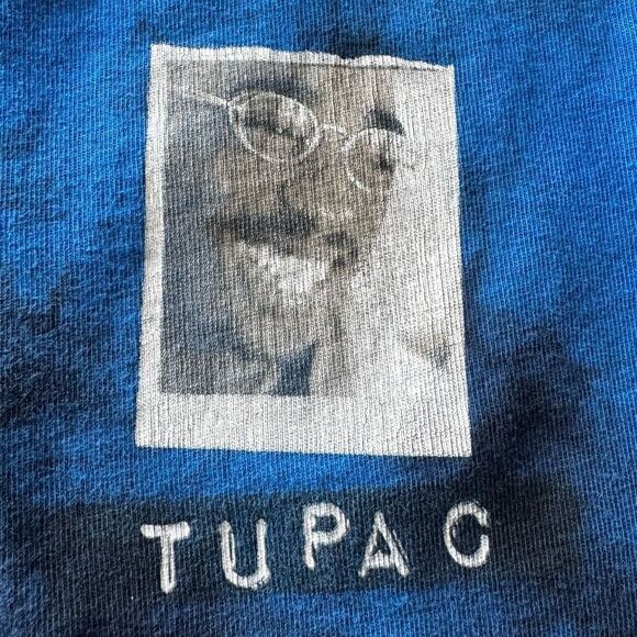 Cross Colours x Tupac Shakur All Smiles Blue Tie Dye T-Shirt - Picture 9 of 9